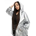 ASOS DESIGN Curve metallic rain bomber jacket in silver