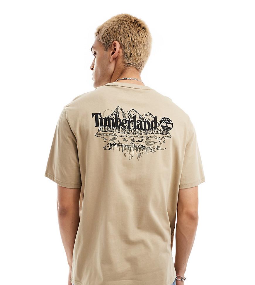 Timberland large mountain back print oversized t-shirt in beige Exclusive to ASOS-Green