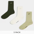 Pull & Bear 3 pack socks in khaki, white and black-Multi
