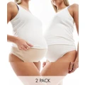 Mamalicious Maternity 2 pack over the bump lingerie thong in white and beige-Multi
