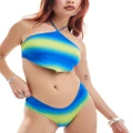 Monki Mix and Match hanky hem bikini top in blue and green ombre (part of a set)-Multi