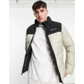 Champion small logo puffer jacket in stone/ black-Brown