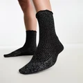 Vero Moda glitter socks with frill edge in black
