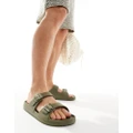Bershka double strap sandals in khaki-Green