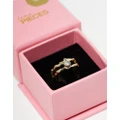 Pieces plated gift boxed molted metal ring with single diamante in gold