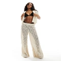 South Beach crochet beach pants in cream (part of a set)-White