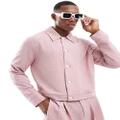 ASOS DESIGN smart slim trucker jacket in pink checkerboard (part of a set)