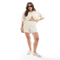 Pieces knitted shorts co-ord in cream-White