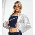 COLLUSION cropped bomber jacket in metallic silver