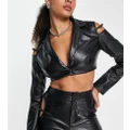 Simmi Tall leather look cropped blazer with cut out detail in black (part of a set)