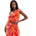 AX Paris ruffle one shoulder top in orange and pink floral (part of a set)-Multi