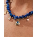 Pieces 2 layer necklace with stones & beach pendants in gold & blue