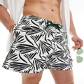 Pull & Bear leaf printed swim shorts in black and white