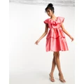 Vila exaggerated frill mini dress in coral-Pink