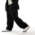 ASOS DESIGN soft tailored wide suit pants in black seersucker