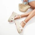 Glamorous espadrille platform heeled sandals in beige crochet-Neutral