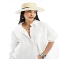 ASOS DESIGN straw boater hat with black band-Neutral
