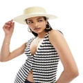 ASOS DESIGN straw boater hat with white band-Neutral