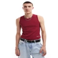 Reclaimed Vintage ribbed singlet with logo in burgundy-Red