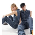 Calvin Klein Jeans Unisex sleeveless zip denim jumpsuit in grey wash - ASOS Exclusive