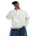 ASOS DESIGN heavyweight oversized boxy polo sweatshirt in white marl-Neutral