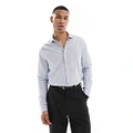 ASOS DESIGN regular smart linen shirt with cut away collar in light blue