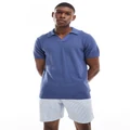 Hollister closed stitch raised stripe knit polo in mid blue