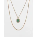 Reclaimed Vintage unisex 2 row necklace with green faux stone in gold
