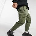 Pull & Bear cargo chino trackies in khaki with chain-Green