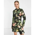 ASOS DESIGN twist high neck mini dress in pixelated floral-Multi