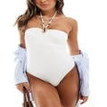 Accessorize textured gold hardware halter swimsuit in off white