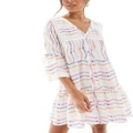 Accessorize wavy print long sleeve beach cover up in multi