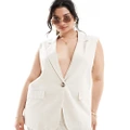 ONLY Curve linen blend sleeveless tailored vest in cream (part of a set)-White
