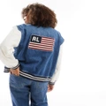 Polo Ralph Lauren denim bomber jacket with flag back print in blue/cream