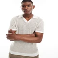 Hollister open stitch tonal pattern knit polo in white