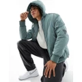 Armani Exchange utility crinkle nylon hooded bomber jacket in green
