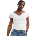 Reclaimed Vintage short sleeve rib notch neck t-shirt in white