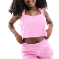 Luna crinkle cotton frill sleeve cami and shorts set in pink-Multi