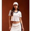 Pieces Sport Core cropped v neck t-shirt in white and navy (part of a set)