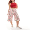 Monki longline culotte shorts in rose print-Multi