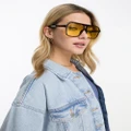 Monki oversized 70s square sunglasses with yellow lens in orange-Brown