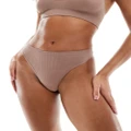 ASOS DESIGN seamless ribbed lingerie thong in mocha-Neutral