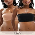 ASOS DESIGN 2 pack seamless bandeau with removable pads in black and light sienna-Multi