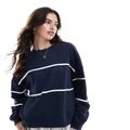 Pieces Sport Core sweatshirt with piping detail in blue and white
