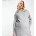 ASOS DESIGN Maternity knitted mini dress with zip collar in grey marl