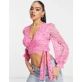 John Zack lace knot front top in pink (part of a set)