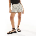 Vila knitted drawstring shorts in cream and black stripe-Multi