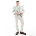 ASOS DESIGN slim suit pants in pale grey birdseye texture-Neutral