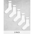 Jack & Jones 5 pack ribbed logo socks in white