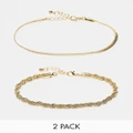 Jack & Jones 2 pack bracelet with twisted & curved design in gold plated